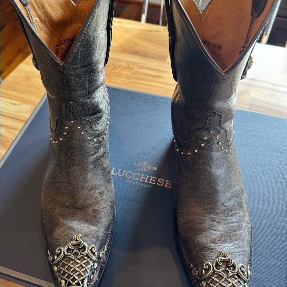 Lucchese Grey/Charcoal Western Boots with Metal Accents-Women’s size 10.5